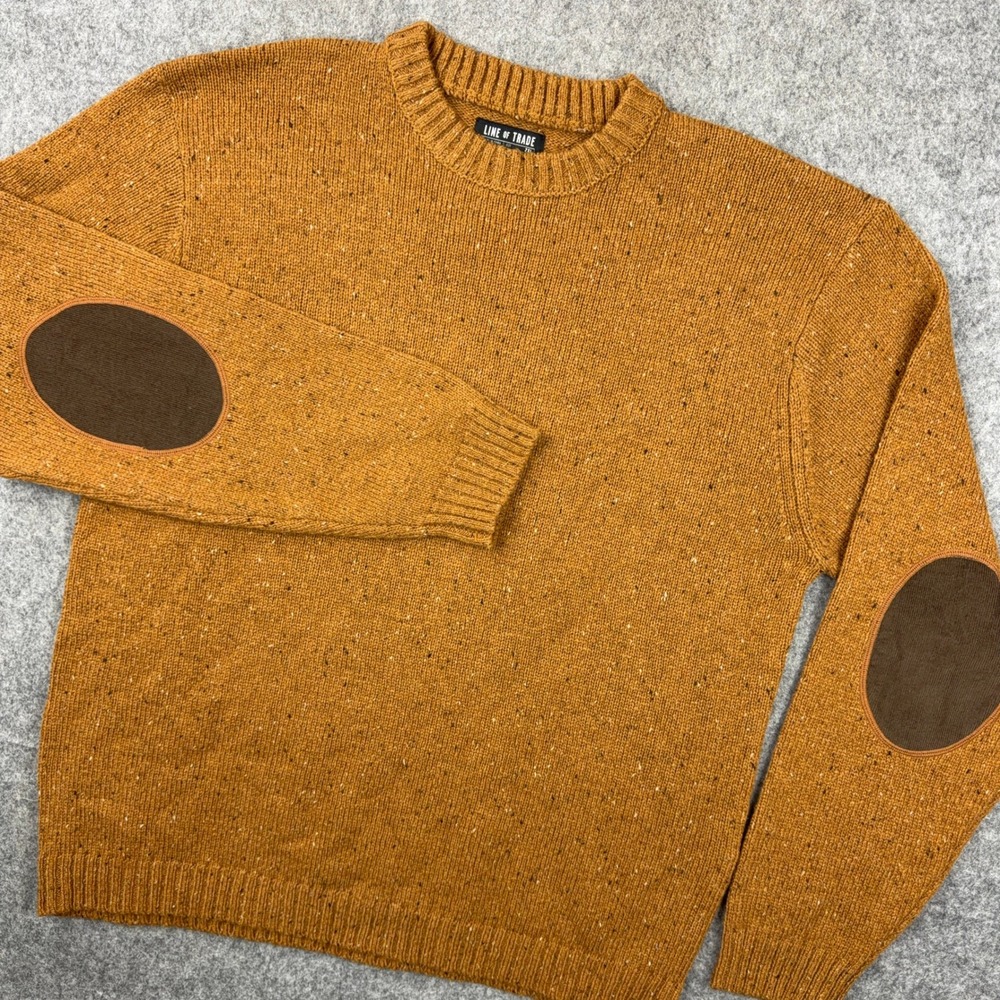 Line of Trade Starboard Donegal Sweater Mens 2XL Mustard Brown Wool Elbow Patch